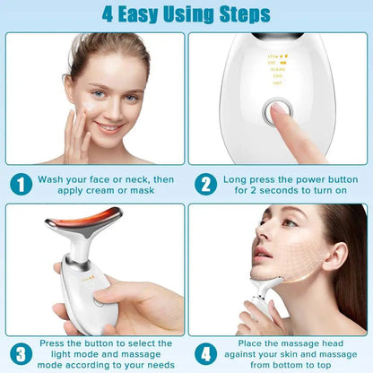 Neck Face Beauty Device Colorful LED Photon Therapy Skin Tighten Reduce Double Chin Anti Wrinkle Remove Lifting Massager