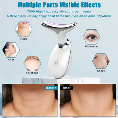 Neck Face Beauty Device Colorful LED Photon Therapy Skin Tighten Reduce Double Chin Anti Wrinkle Remove Lifting Massager