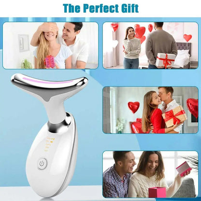 Neck Face Beauty Device Colorful LED Photon Therapy Skin Tighten Reduce Double Chin Anti Wrinkle Remove Lifting Massager