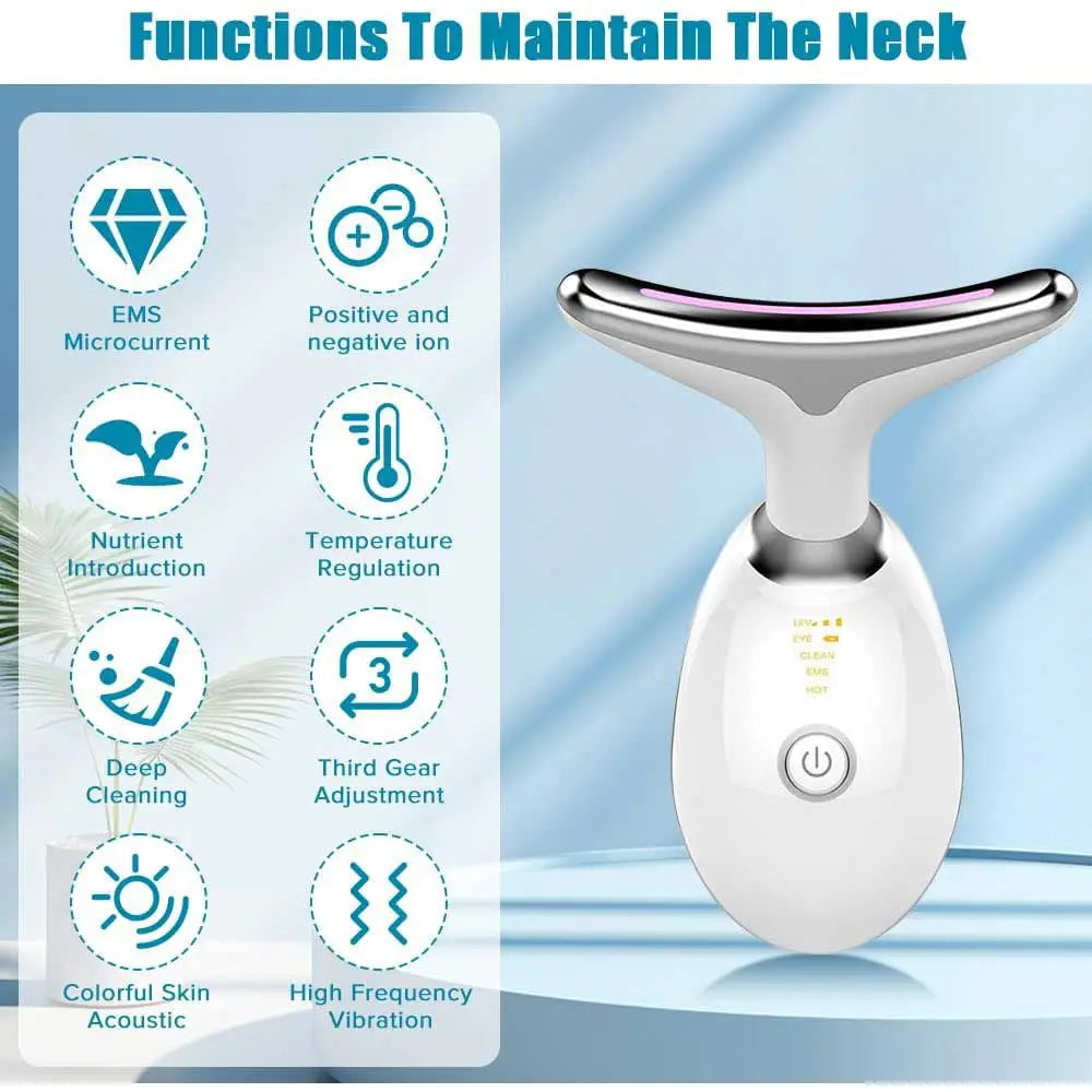 Neck Face Beauty Device Colorful LED Photon Therapy Skin Tighten Reduce Double Chin Anti Wrinkle Remove Lifting Massager