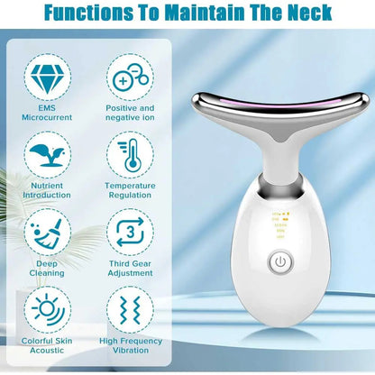 Neck Face Beauty Device Colorful LED Photon Therapy Skin Tighten Reduce Double Chin Anti Wrinkle Remove Lifting Massager